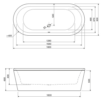 Акриловая ванна Cezares Metauro Central METAURO-Central-180-80-40-W-MATT 180x80 см белый матовый